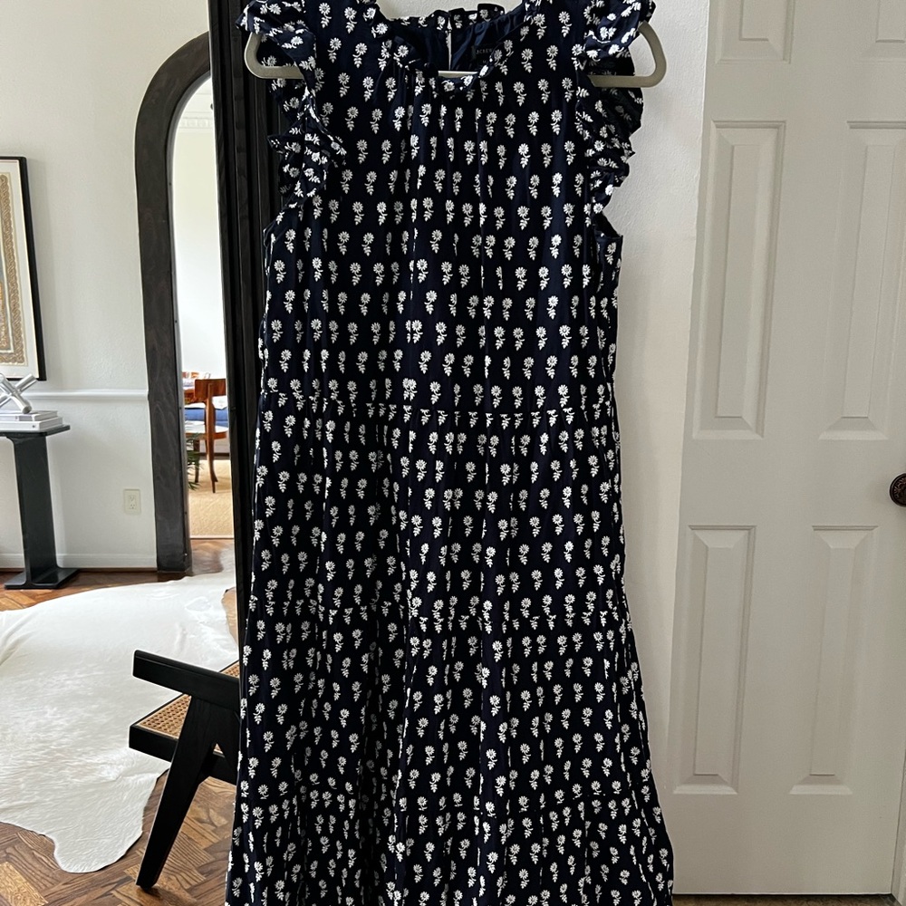 J Crew Navy Embroidered Tiered Dress Size M